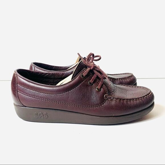 SAS Women 9 Moccasins Shoes Brown Leather Lace Up - Picture 1 of 12